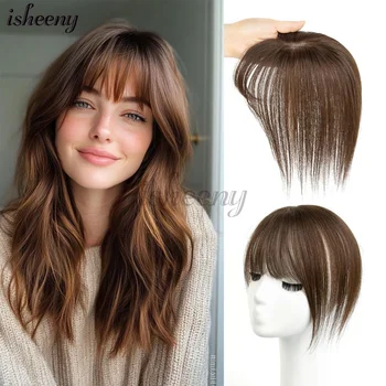 Isheeny Topper per capelli in vero capello umano 5x9cm, con rete traspirante, Nero, Marrone, Biondo, Liscio Naturale, per Donna