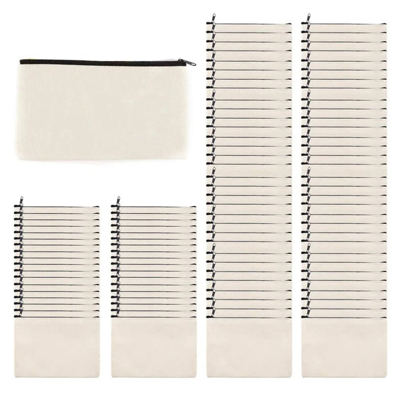 

100Pcs Pouch Canvas Bag Multi-Purpose Travel Toiletry Bag Canvas Zipper Pencil Case Makeup Bags