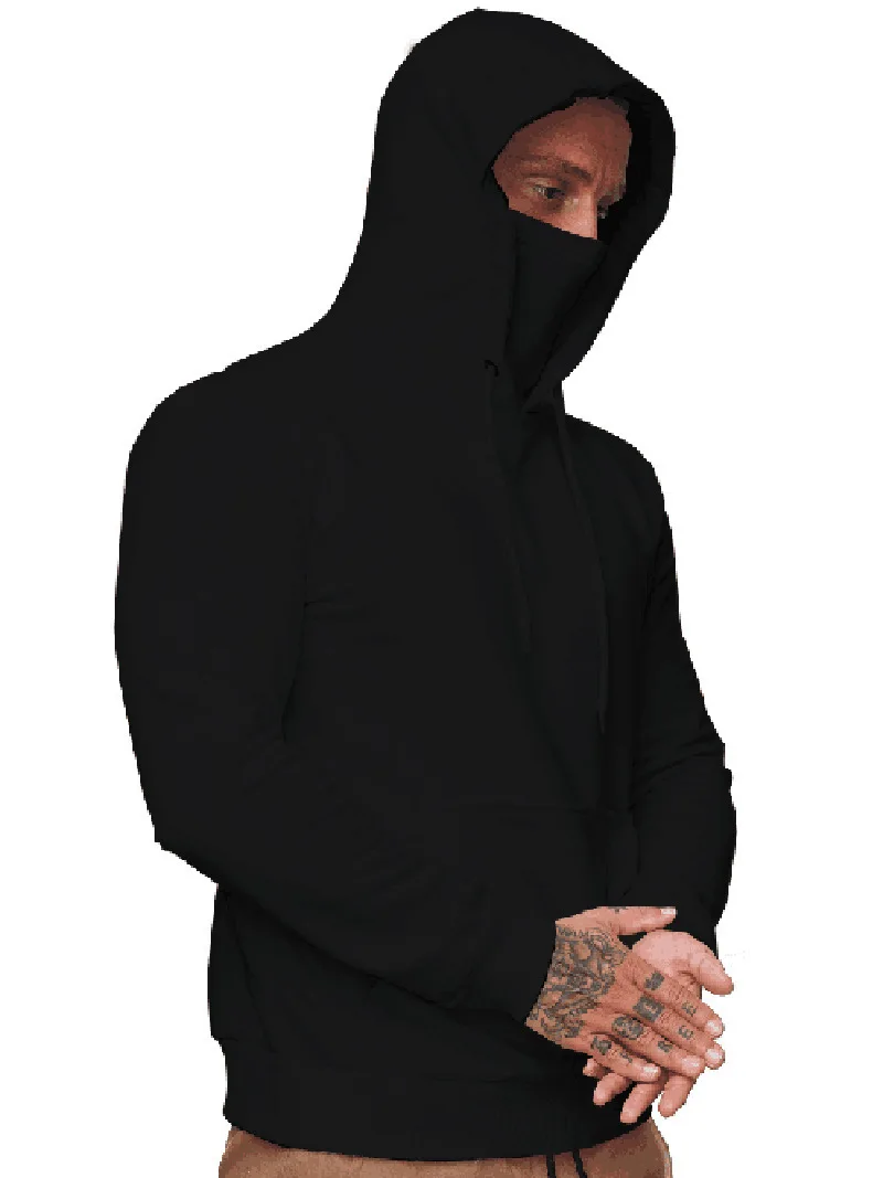 Hoodies Sweatshirts Men's Slim Hooded Sweatshirt with Mask Large Pocket Long Sleeve Pullover Men Tops Cosplay Clothing