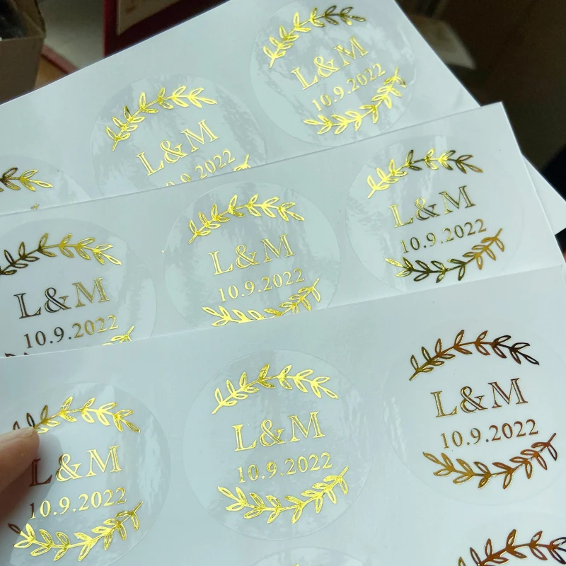 맞춤형 맞춤형 로고 스티커, 투명 금박 실버 비즈니스 로고 스티커, 웨딩 스티커, 로트당 100 개