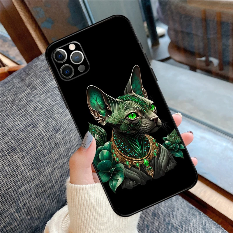 猫のプリントが施された電話ケース,iPhone 14,15,16 pro max,11