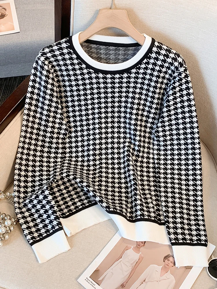 

Women O-neck Sweater Autumn Winter Vintage Jacquard Elegant Warm Long Sleeve Knit Pullovers Ladies Casual Contrast Basic Jumpers