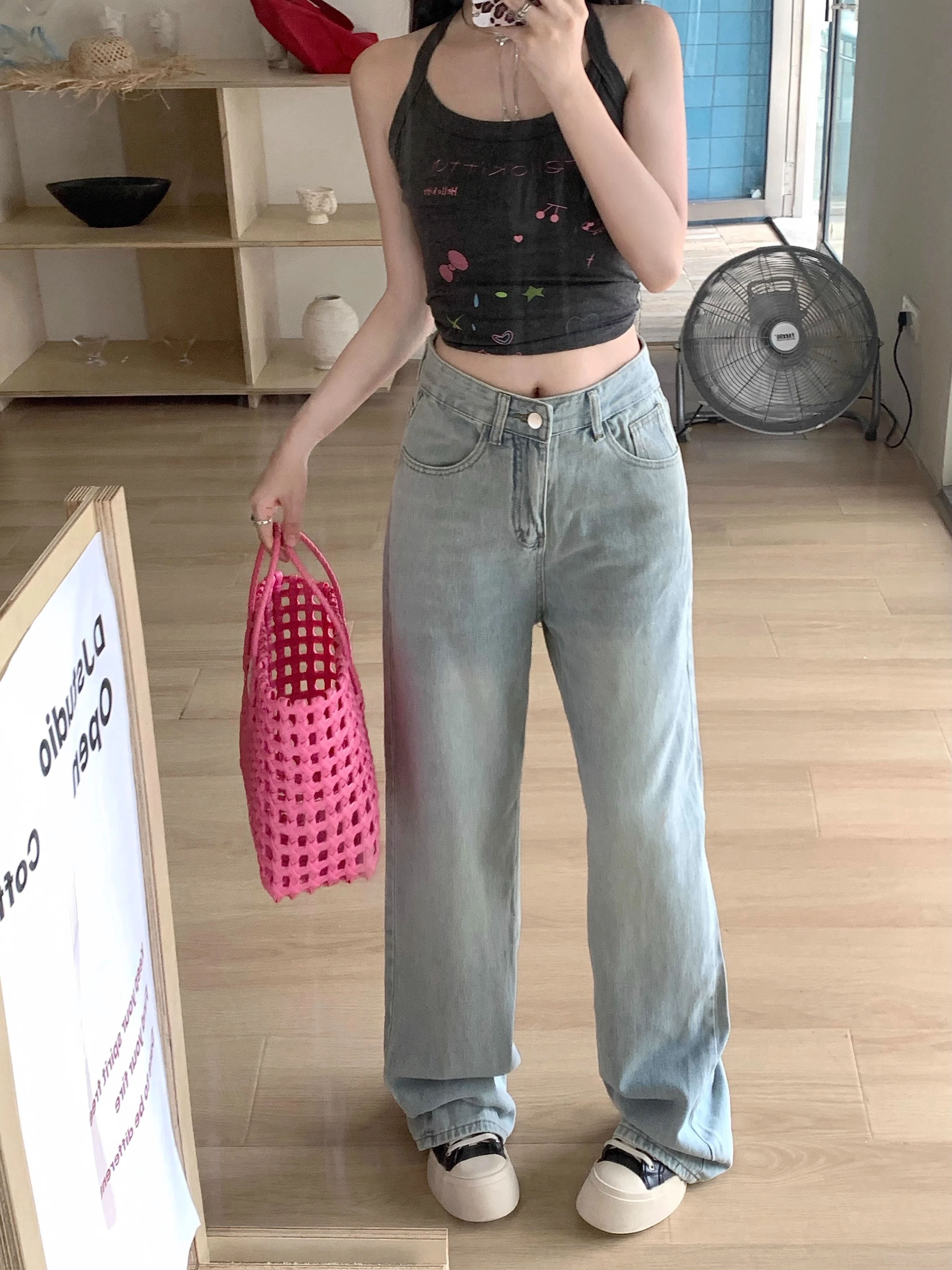 Baggy Jeans For Women | 2024 Bow Korean y2k Embroidered Retro High Waist Slim Denim Jeans