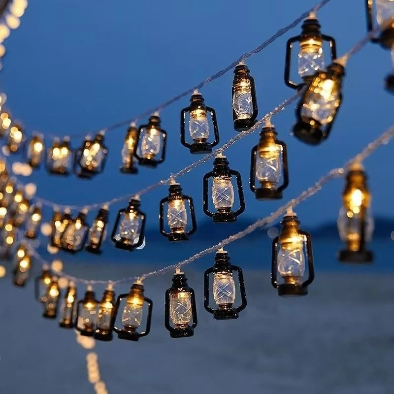 Outdoor Solar String Fairy Lights Vintage Kerosene Lamp Waterproof Christmas Ramadan Camping Garland Garden Party Decoration