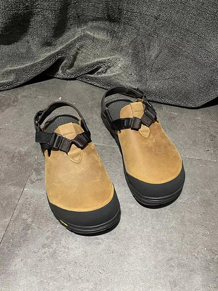 Hiking Shoes Men Outdoor Buckle Breathable Cow Suede Leather Patchwork Thick Platform Sneakers Sports Trekking Shoes Camping