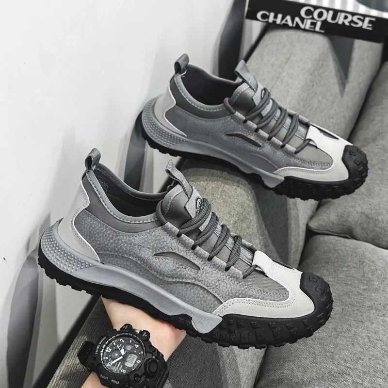 Outdoor Men Hiking Shoes Anti-slip Platform Men Sneakers Retro Leather Jogging Shoes Fashion Wear-resistant Trekking Shoes Male 3