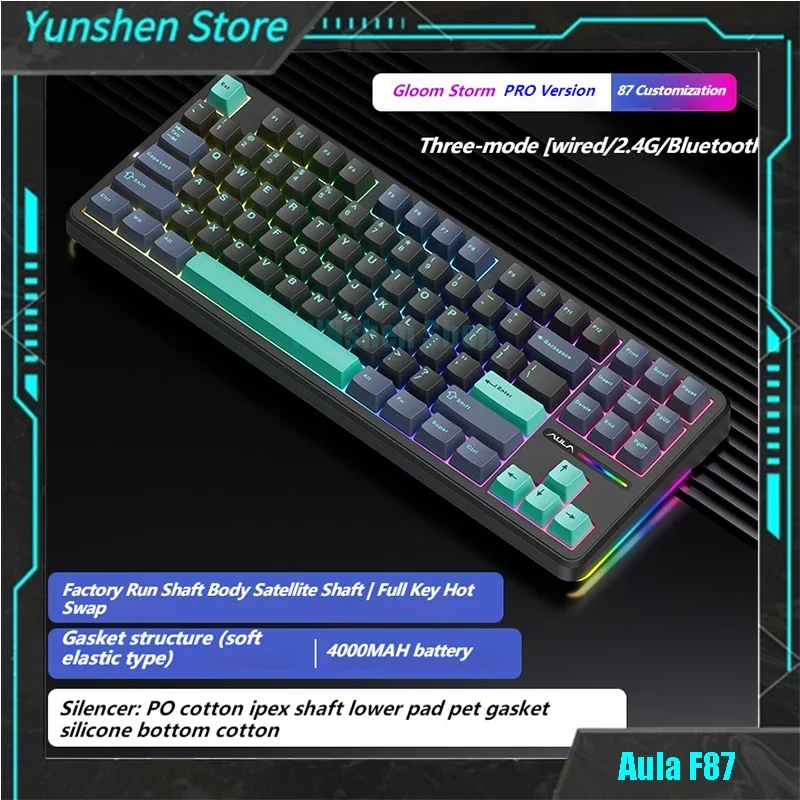 

Aula F87 Pro Mechanical Keyboard 3 Mode 2.4g/usb/bluetooth Tri Mode Wireless Keyboard 87 Key Hotswap Rgb Pbt Gaming Keyboard