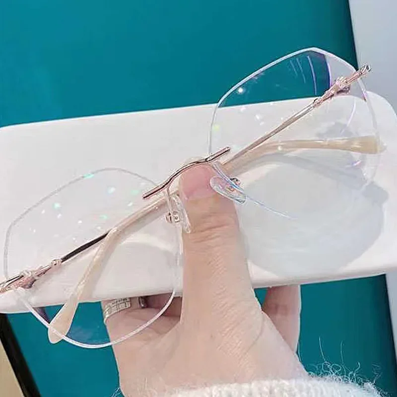 

-100 -125 -150 +175 +200 Frameless Myopia Glasses Female Ultra Light Anti Blue-Ray Glasses Finished Optical Prescription Glasses