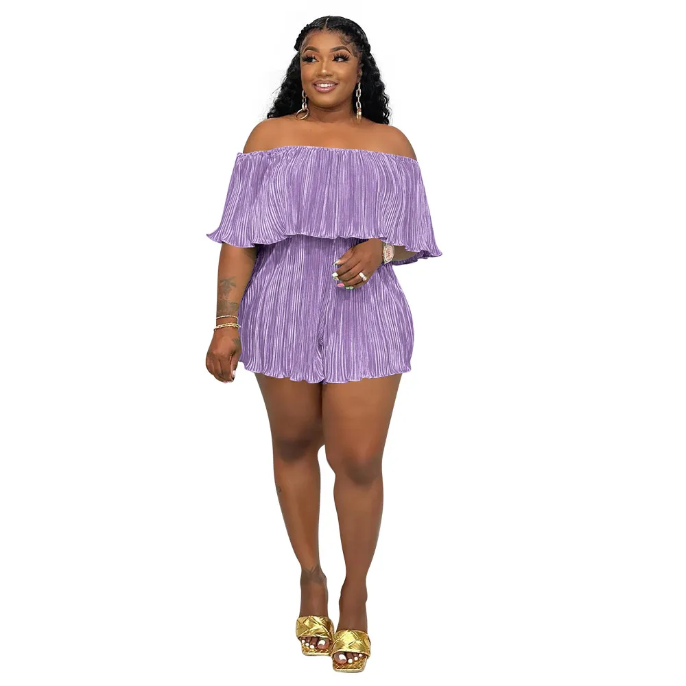 10 Pcs Bulk Casual Streetwear Romper 2023 Summer Y2k Sexy Playsuit Solid Womens Clothing Off Shoulder Ruffles Hem Wholesale 9966