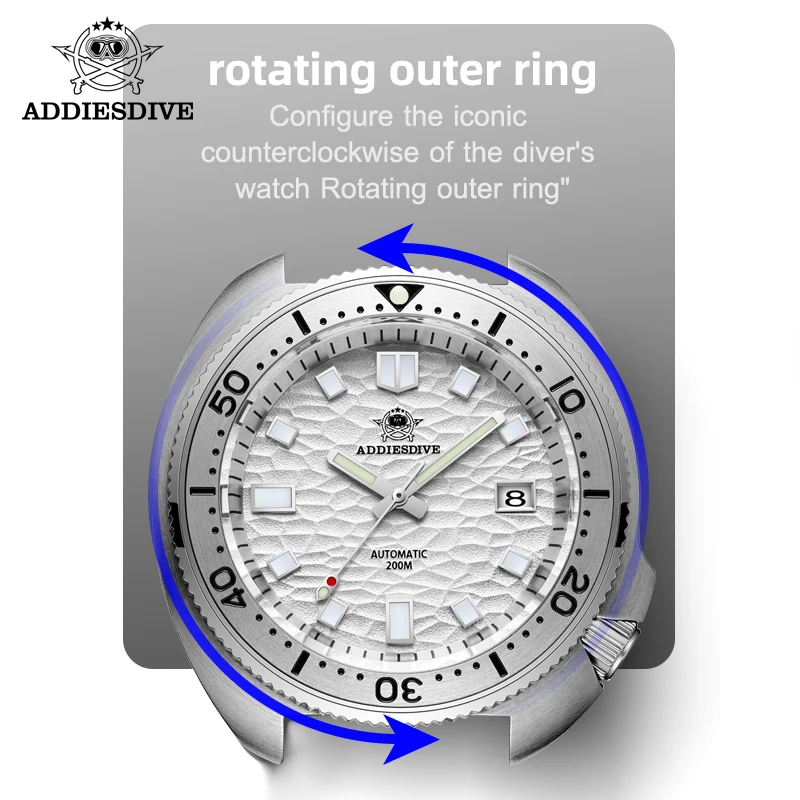ADDIESDIVE AD2117 Men's Watch 316L Stainless Steel Sapphire Glass 200m Waterproof NH35A Automatic Mechanical Watch