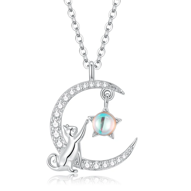 WOSTU 925 Sterling Silver Cute Cat Rabbit Necklace Star