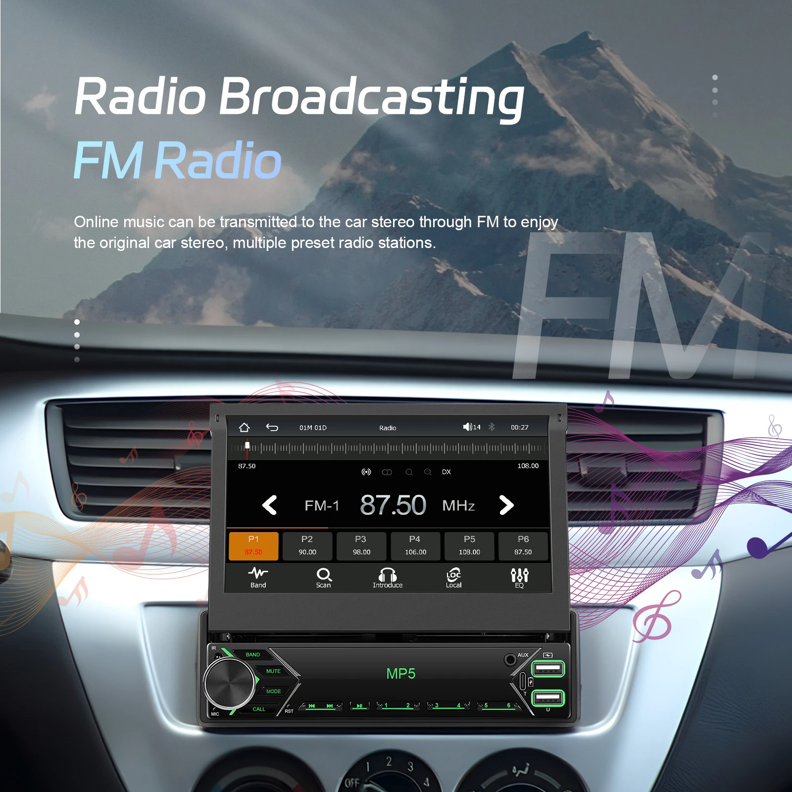 Leekooluu-Radio con cable para coche, reproductor Multimedia con Android, Carplay, pantalla retráctil Manual de 7 pulgadas, 1 Din, MP5, vídeo, Universal 6