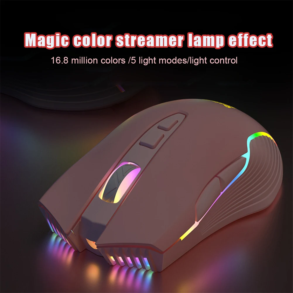 Беспроводная игровая мышь Onikuma CW905, 6400 DPI, дышащая, оптическая, USB, 7 кнопок, розовая, для киберспорта, геймерская компьютерная мышь для ноутбука, ПК