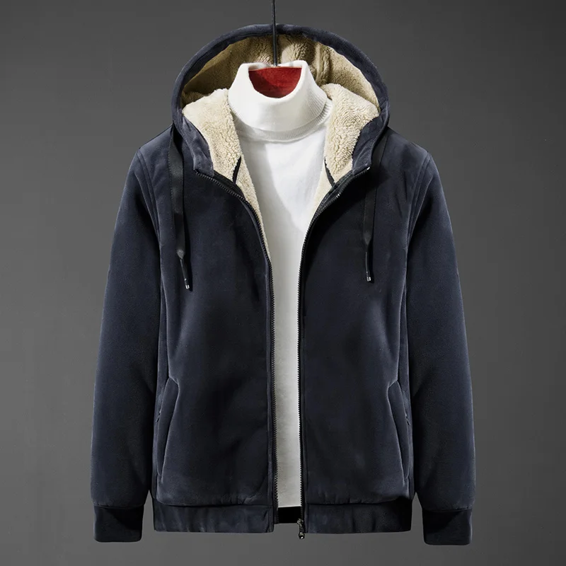 Winter Fleece Hoodies Sweatshirt Men Casual Slim Thick Warm Zipper Hooded Coat Streetwear Plus Velvet Windbreaker Jacket Men 8XL