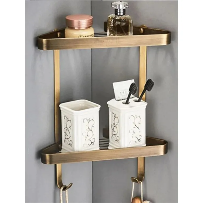 

1-2Layers Wall Mounted Bath Shower Rack Bathroom Shelves Copper Corner Shelf Organizer Cleanser Storage Holder Home Accessories