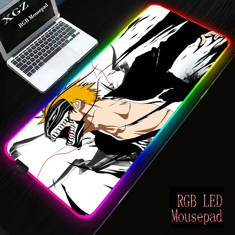 

XGZ Bleach Anime Gaming RGB LED Mouse Pad Non-slip Rubber Large Gamer XXL Mause Carpet PC Computer Desk Mice Mat Keyboard Pads