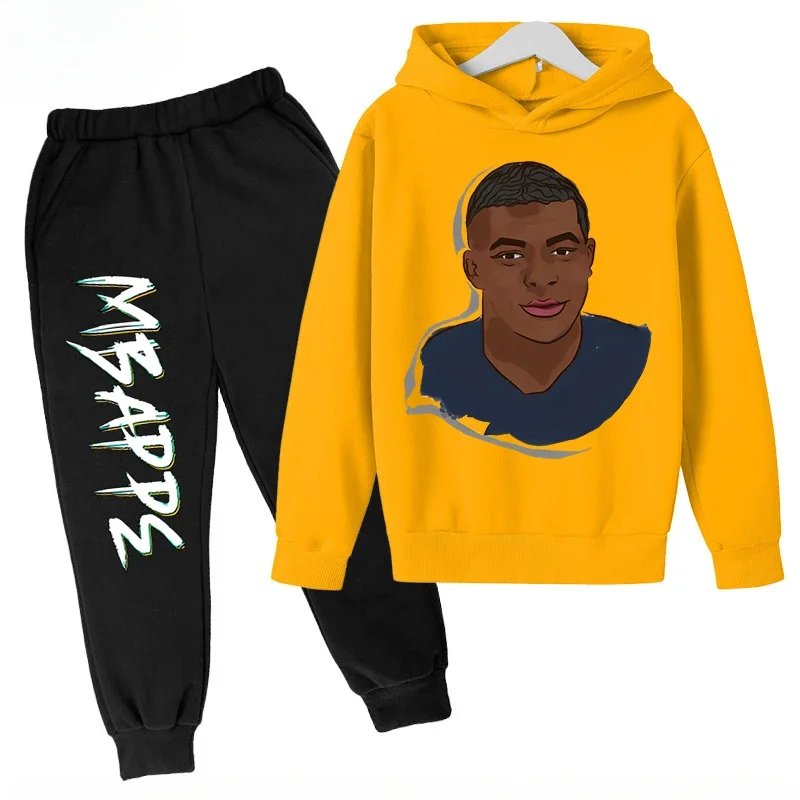 thumbnail image 1 of Conjunto de sudadera y pantalones con estampado de Mbappé para niños, primavera y otoño, ropa deportiva de 2 piezas para niños y niñas, ropa para niños, 1 of 5