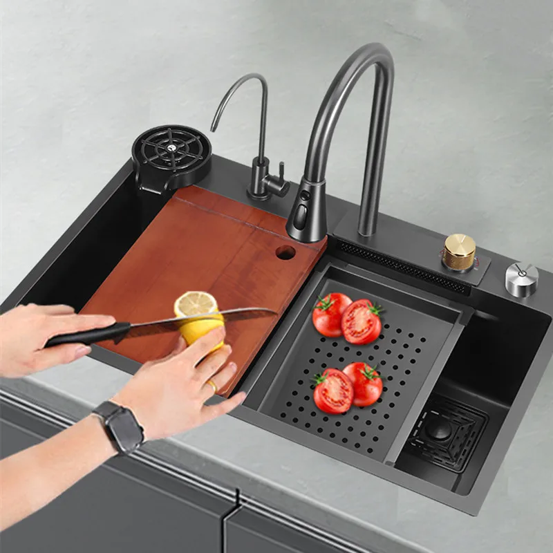Fregadero de cocina grande negro de acero inoxidable nano fregadero  multifuncional fregadero de cocina fregadero de baño fregadero de baño  fregadero