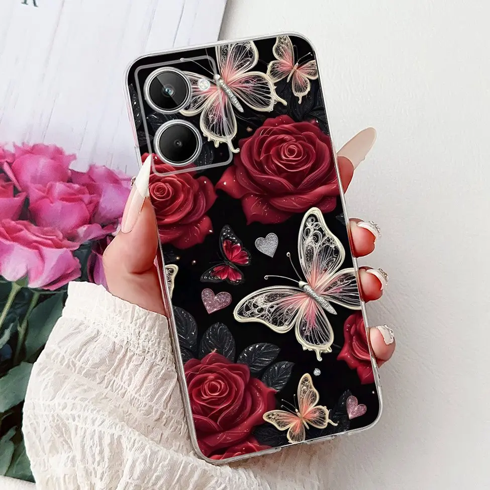 Clear Cute Cat and Floral Design Soft Back Cover - Stylish Protective Bumper Case