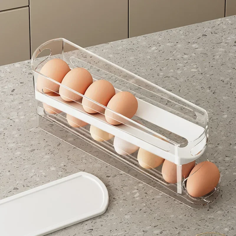 Sliding Egg Storage Box Refrigerator Food Holder Dispenser Double Layer Automatic Rolling Egg Container Kitchen Accessories 6
