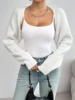 Shrug Raglan Sleeve Open Front Cardigan Elegant Solid Color Ribbed Knitted Cardigan For Spring & Fall Women's Clothing 1
