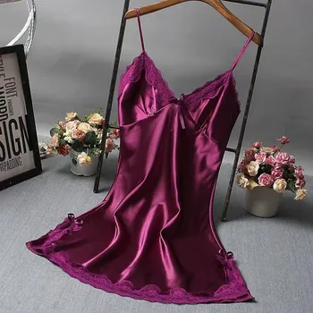 Soft Lace Sleepwear Nightdress Sleeveless Bowknot Satin Silk Nightdress Patchwork Breathable Women's Lace Nightgown