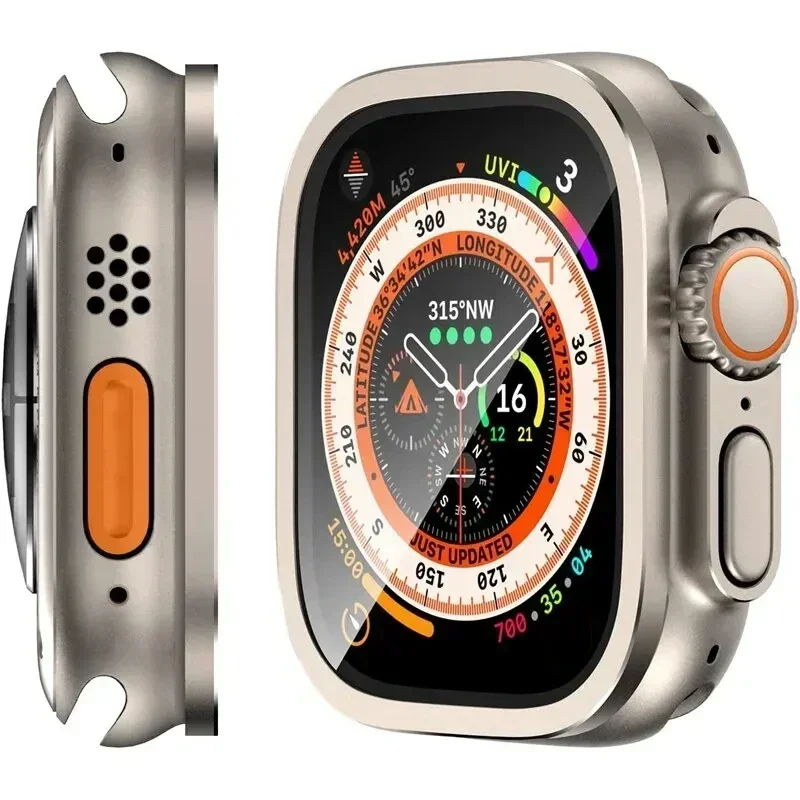 Premium Tempered Glass Screen Protector with Metal Bumper for Apple Watch Ultra 49mm - 2 Pack, Anti-Scratch, HD Clarity