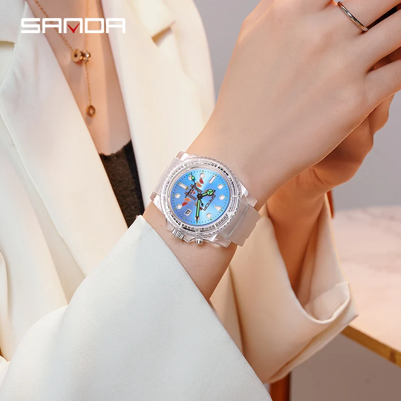 2023 Fashion Quartz Hot Sale Watch Luminous Calendar Function Electronic Wristwatch for Women Students Digital Clock SANDA 6078