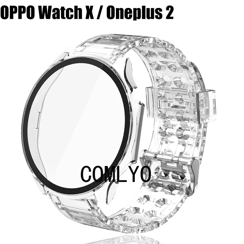 

New For Oneplus watch 2 / OPPO Watch X Strap + Case Glass Screen Protector Cover Protective Smart watch Strap TPU Band