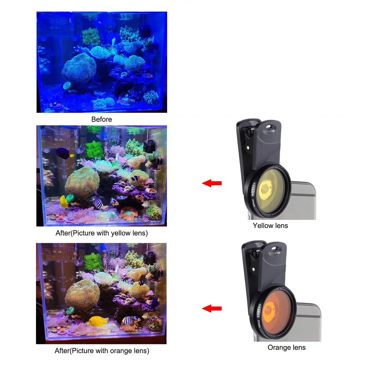 37/52mm Aquarium Lens Fish Tank Marine Saltwater Sea Water Coral Reef Lens Phone Camera Filters Macro Fish Aquatic aquarium lens