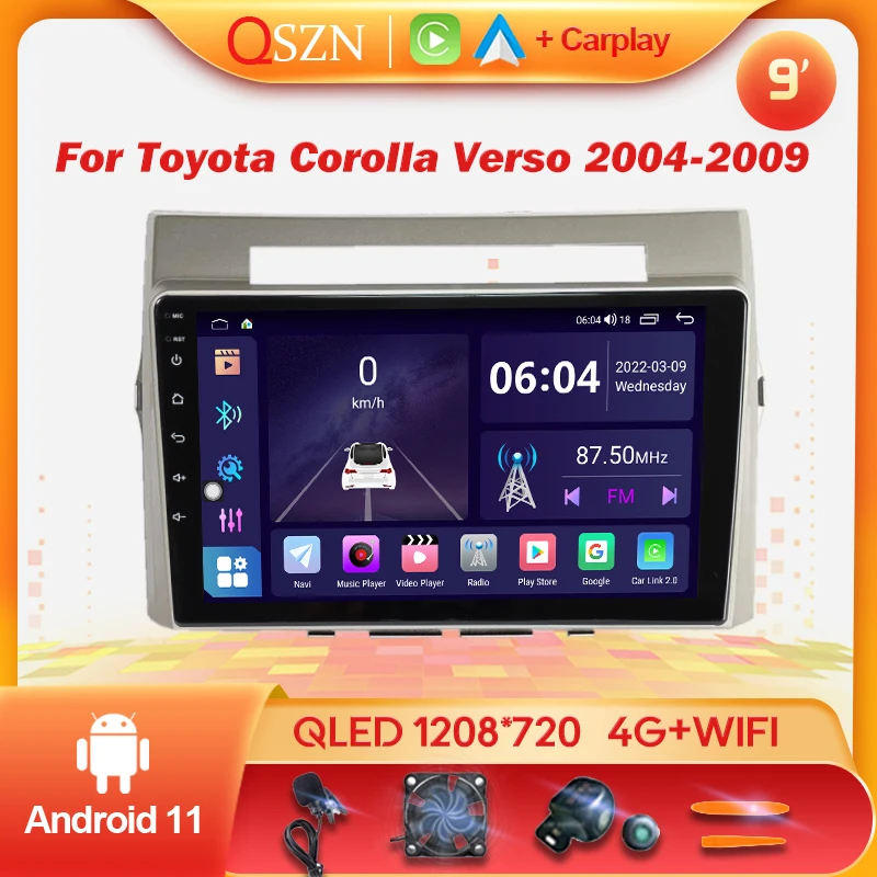 

QSZN IPS QLED Radio For Toyota Corolla Verso 2004-2009 Android 11 Car Radio Multimedia Video Player GPS AI Voice CarPlay 4G Auto