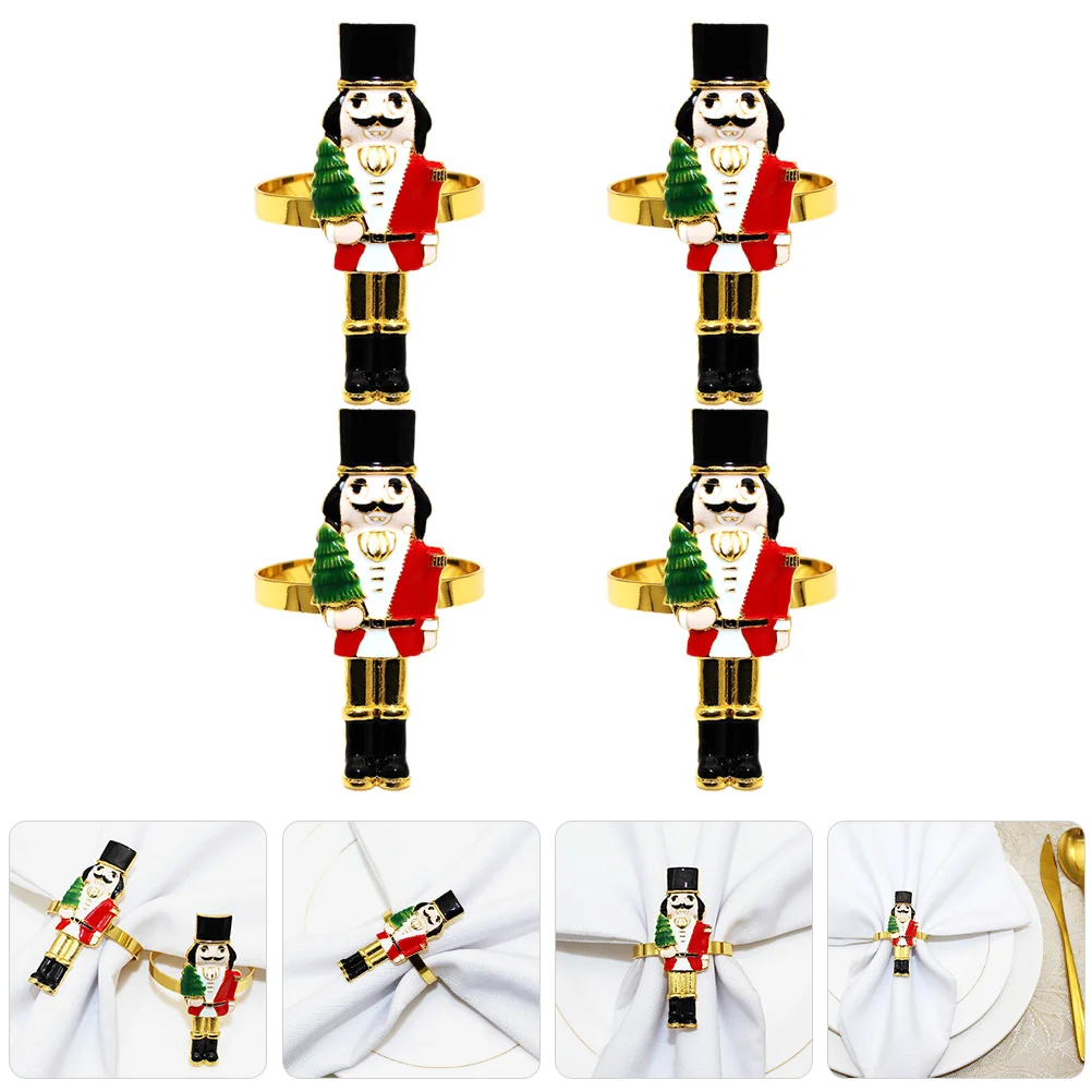 

Walnut Soldier Napkin Buttons Holiday Party Decorations (4) 4pcs Restaurant Ring Nutcracker Shaped Buckle for Hotel Ornament
