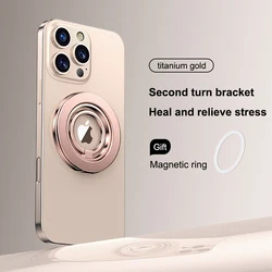 Magnetic 360° Phone Ring Holder with Built - in Gear and Portable Folding Grip Stand (Gold)