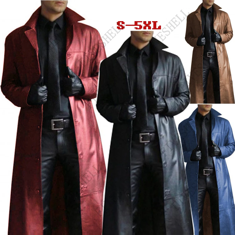 2023 homens de couro do plutônio trench coat longo jaqueta primavera outono inverno assassino detetive cosplay traje gótico motociclista punk outwear