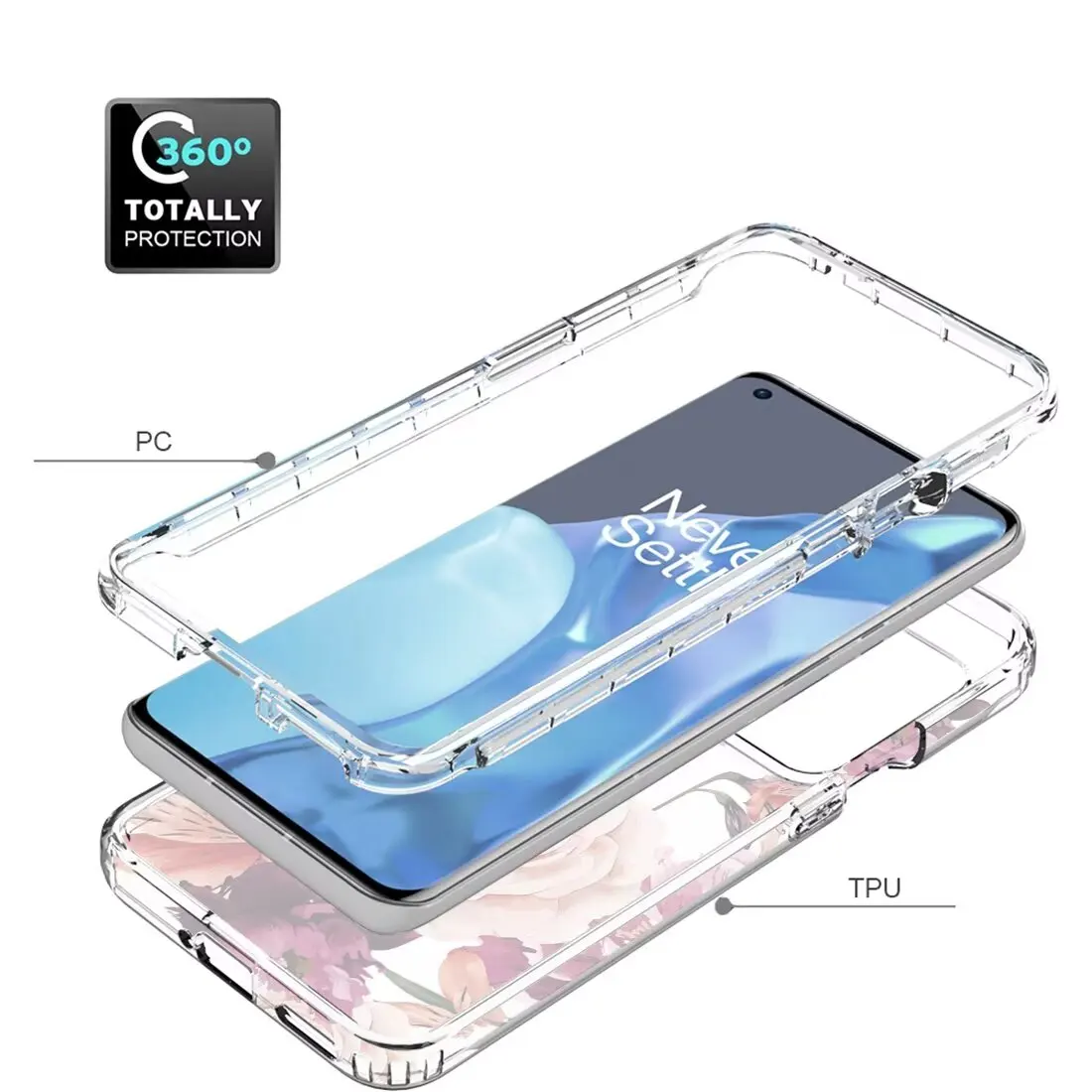 Crystal Clear Dual-Layer Shockproof Transparent Case with Hard Bumper and Soft TPU Protective Cover