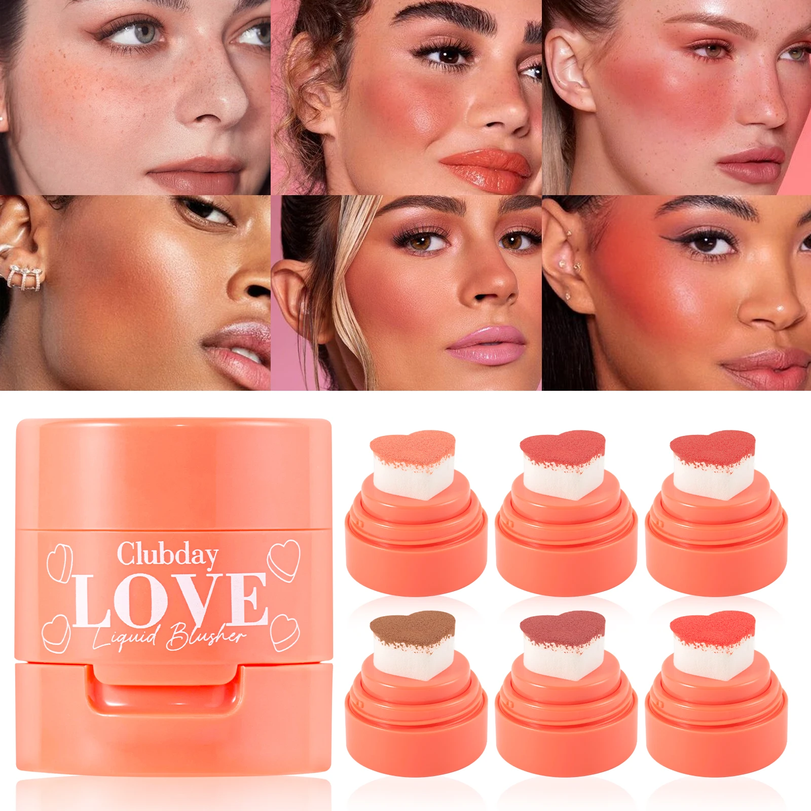 Heart Shaped Blush Stick with Sponge Head Stamp Design Waterproof and Sweat Proof to Modify Cheeks to Be Naturally Rosy