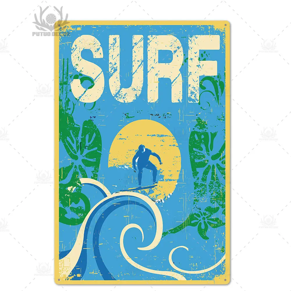 thumbnail image 1 of Letrero de hojalata de playa, placa de metal, letrero de verano, placa de metal, decoración de pared para bar de playa, casa de playa, club de surf, pintura decorativa de hierro, 1 of 5