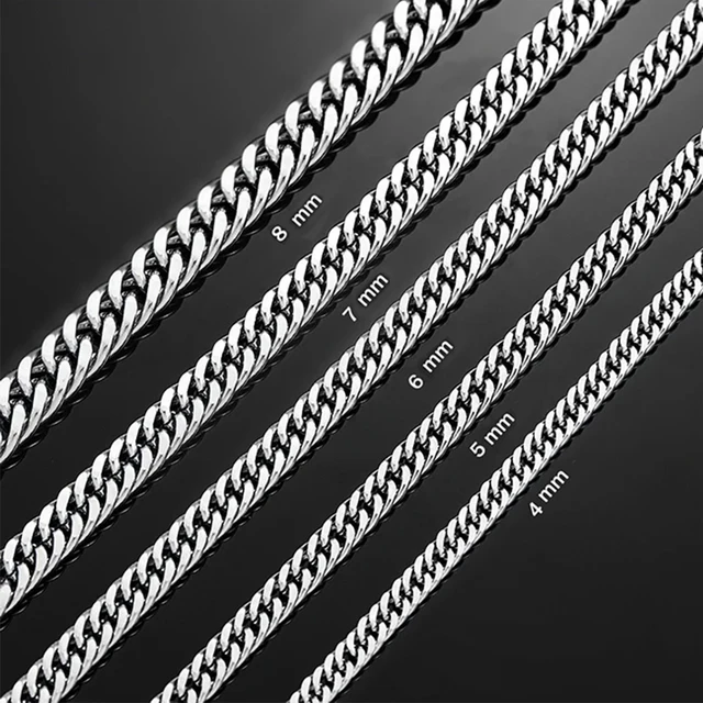 HIYEE 3mm/4mm/5mm/6mm/7mm/8mm Stainless Steel Cuban Link Chains Classic for Men Boy Curb Chunky Necklace Jewelry 14 to 28 Inches 2