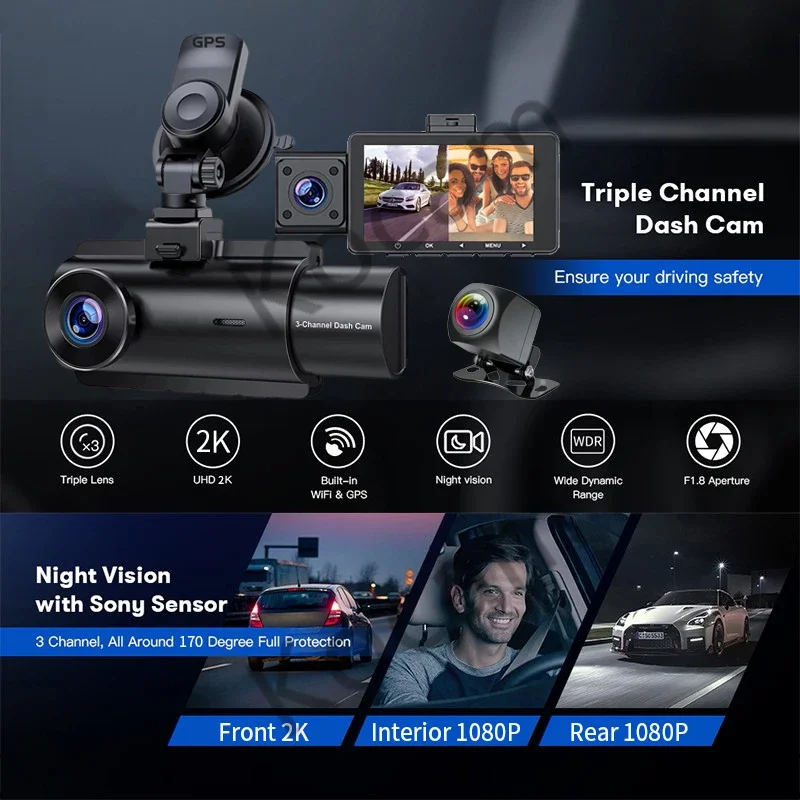  ä GPS  IR ߰ ð  ķڴ, 2K + 1080P, 3 ä  ķ,   ĸ 3  ڵ  ī޶