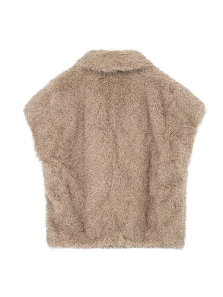  2025 Newest Women Fashion Fur Vest Coat Winter Fashion Sleeveless Lapel Faux Fur Warm Waistcoat Elegant Loose Vest Jacket