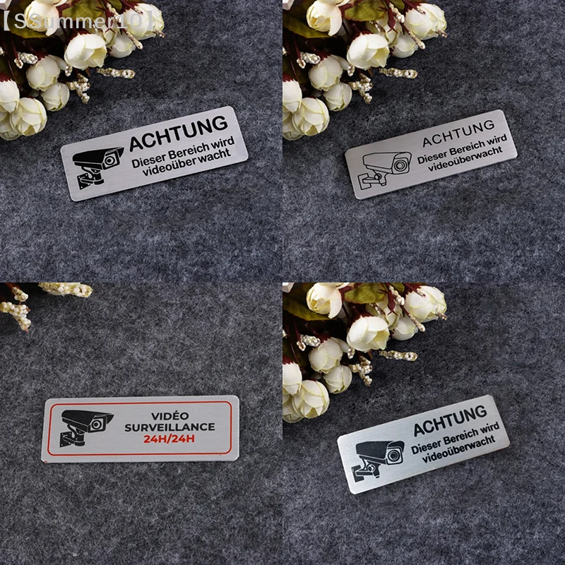 【SSummer10】1pcs Aluminum Watch Video Surveillance Warning Sign Private Camera Surveillancewith Sticker With Tape【SS】 - 3