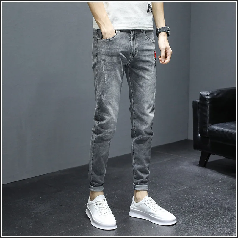 Summer thin jeans men's fashion brand 2022 spring and autumn Korean fashion versatile slim fit small feet long pants men