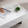 41" Marble White Cool Coffee Table for Living Room,Rectangular Glossy Smart Contemporary Center Table for Waiting Area, 4