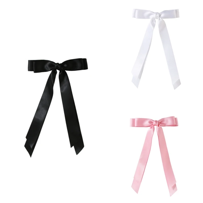 

Women Girl Solid Ribbon Hair Bow Clip with Long Tail Ponytail Hairpins Dropship