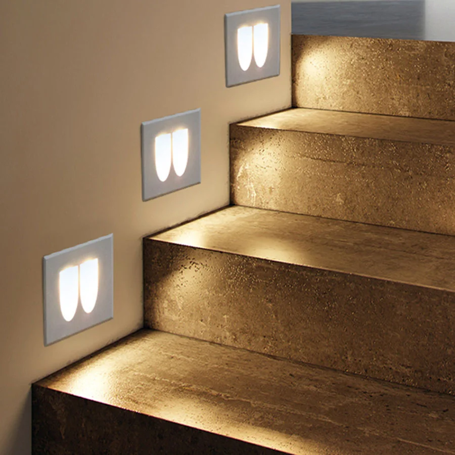 

PIR Motion Sensor LED Stair Step Light Outdoor Waterproof LED Wall Lamp Recessed Balcony Kitchen Bedroom Wall Corner Night Light