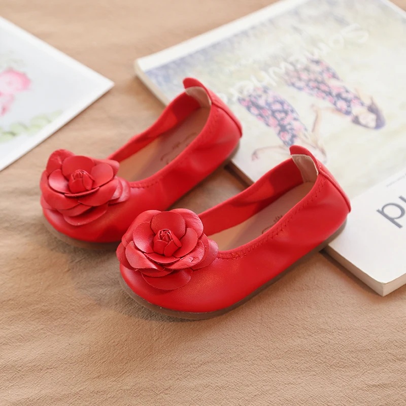 New Girls leather shoe Slip on Black Red Girl Leather Shoe Flower Ballet Children's Flat Girls leather shoes leather shoes girls shoes girls flats