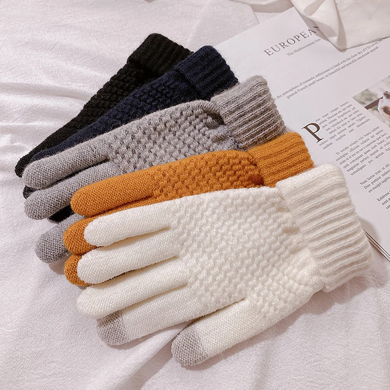

Pineapple Pattern Jacquard Knitted Touch Screen Men And Women Winter Padded Thickened Warm Gloves Factory Direct Sale