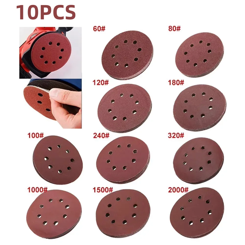 10pcs 5 Inch 125mm Round Sandpaper 8 Hole Sanding Discs Hook And Loop Grit 40-2000 Orbital Sander Pad For Polishing Wood Metal