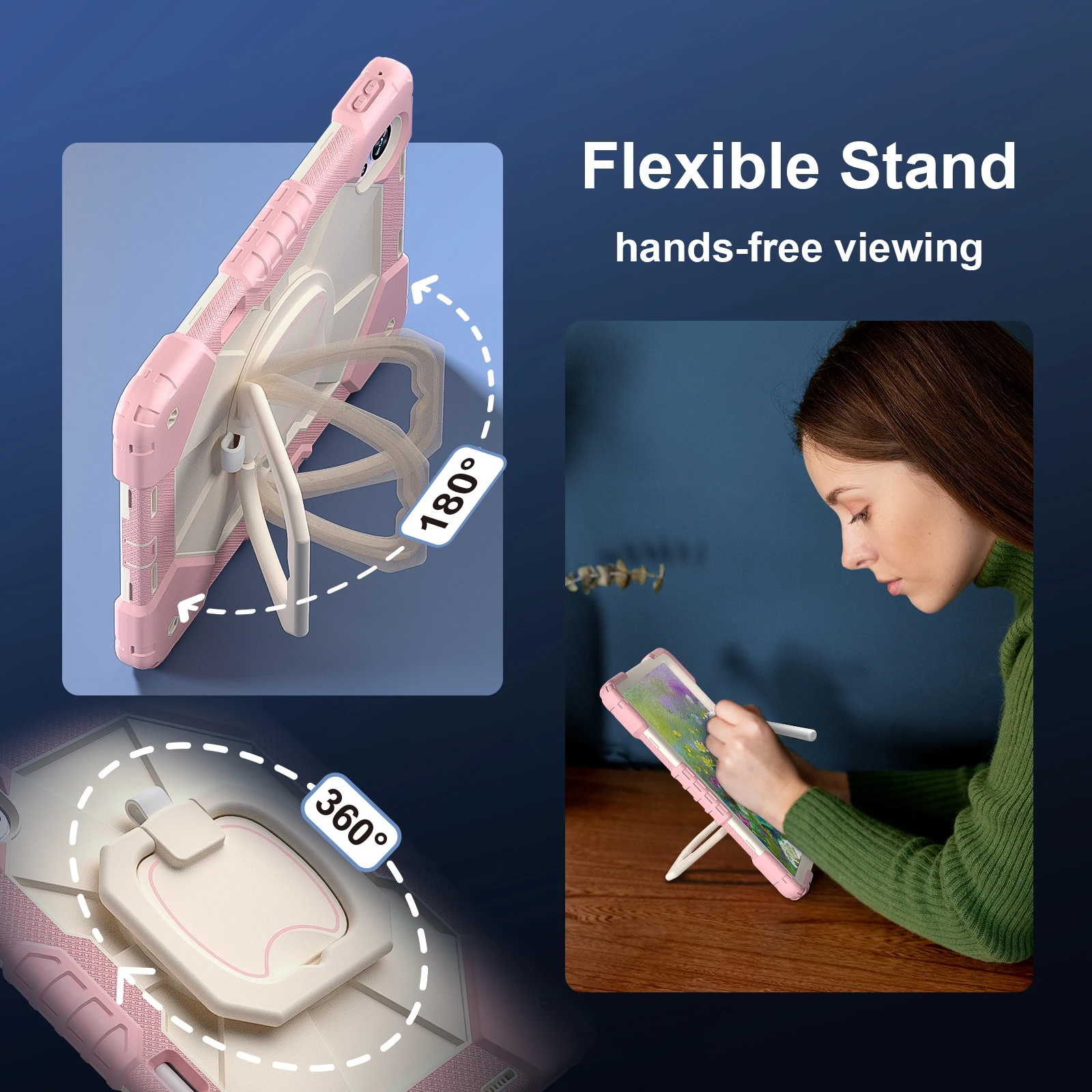 Rotating Stand Armor Case with Handle Grip and Shoulder Strap - Heavy Duty Universal Tablet Cover