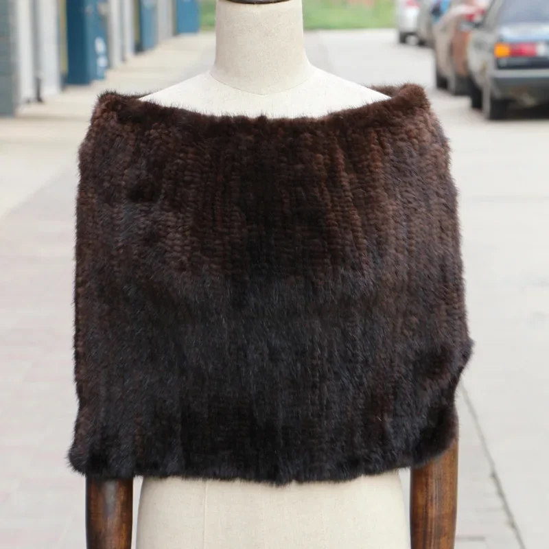 Mink Fur Grass Woven Scarf Women's Thickened Dense Knitted Neck Pullover Head Shawl